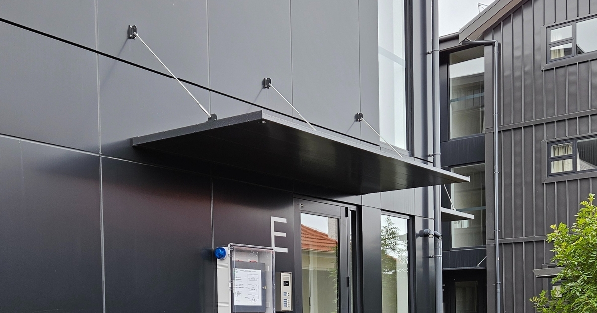 Entrance canopies for Cadman Ave project by Aurae