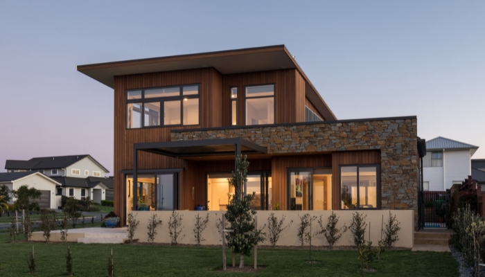 Architectural home with Aurae louvre roof