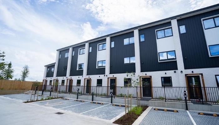 Aurae window shrouds on townhouse development