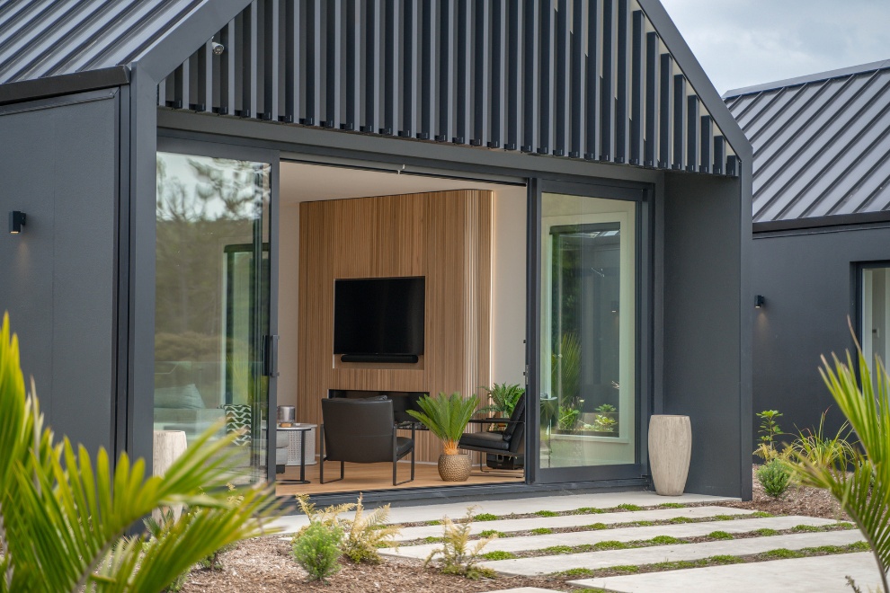 Gable end with black louvres