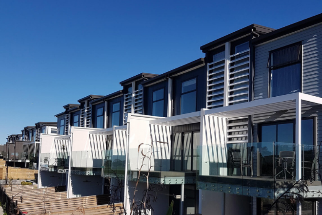 Unique design elements and louvres on town houses Unique design elements and louvres on town houses