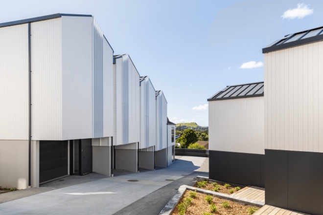 Mainston Terraces project with fixed louvres