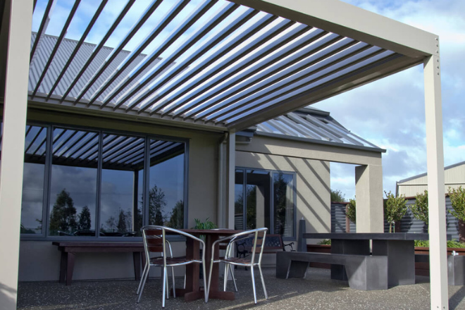 Opening louvre roof pergola