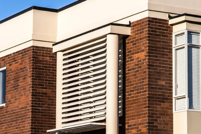 Aluminium louvre blades on the exterior of a home