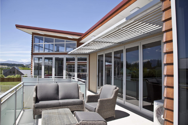 Modular louvre panels on Wanaka home Modular louvre panels on Wanaka home