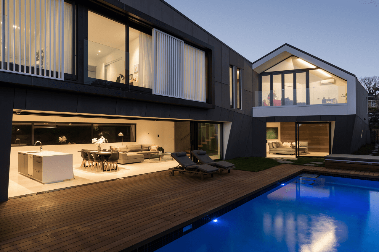 Aurae sliding shutters provide an architectural statement