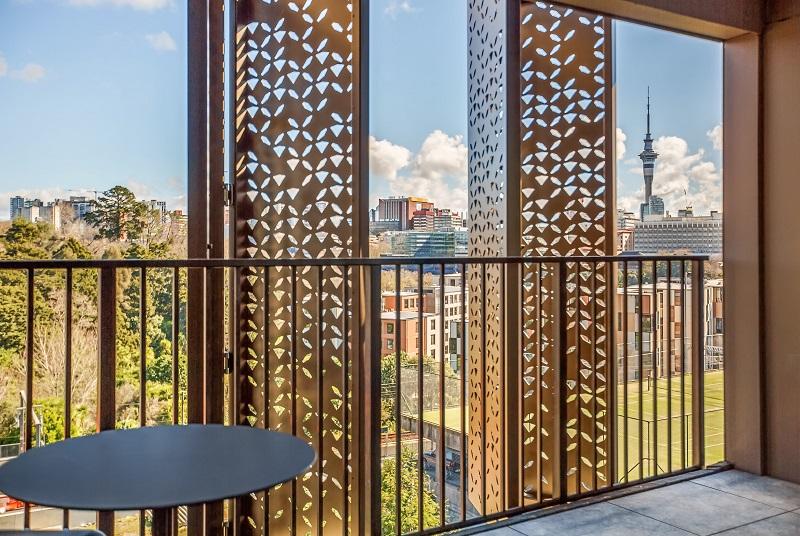Perforated screens used to create indoor-outdoor flow
